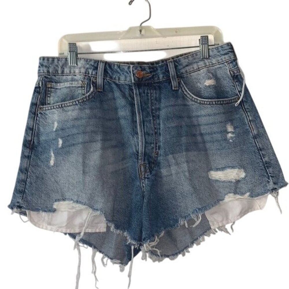 Vintage High Waist Denim Shorts Size 12 H&M Distressed & Ripped Look